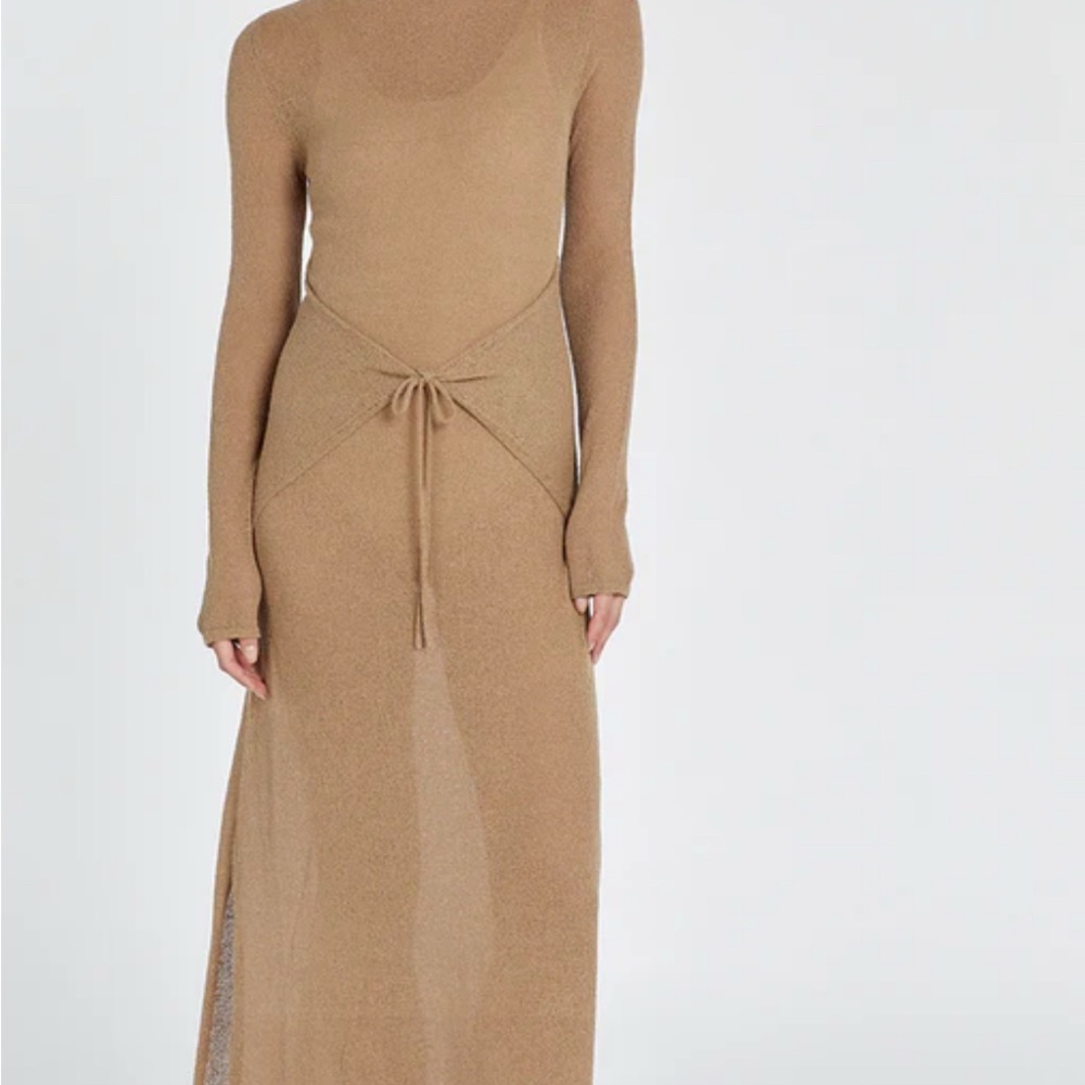 Semi-sheer Tan Long Sleeve Dress